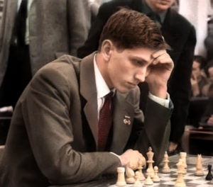 Image of Bobby Fisher playing chess in 1960