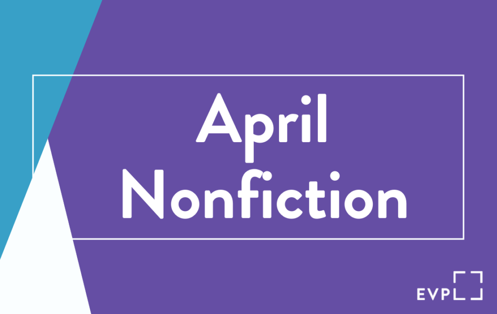Text says April Nonfiction over purple and blue shapes.