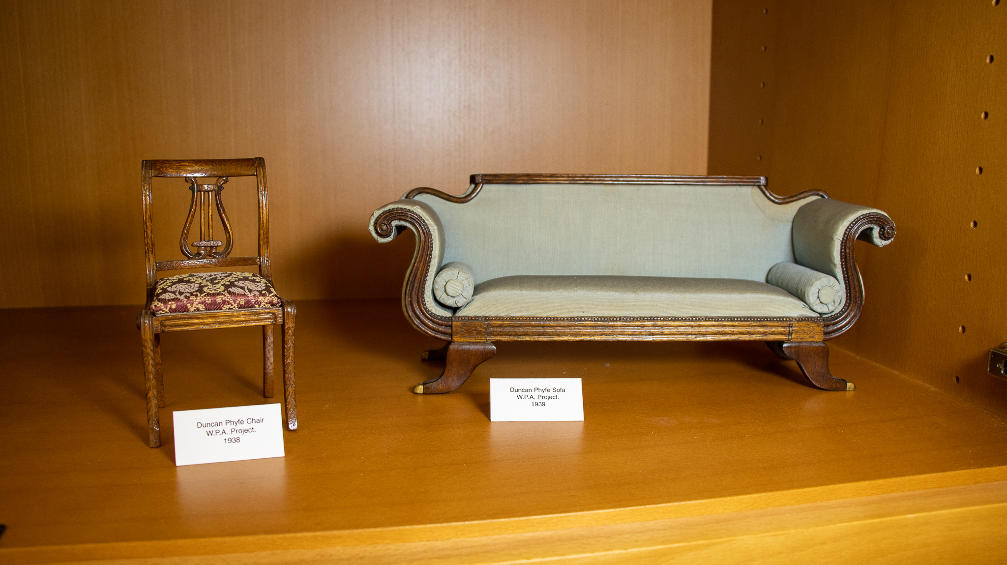 WPA Doll Furniture: Duncan Phyfe Chair, WPA Project, 1938; Duncan Phyfe Sofa, WPA Project 1939