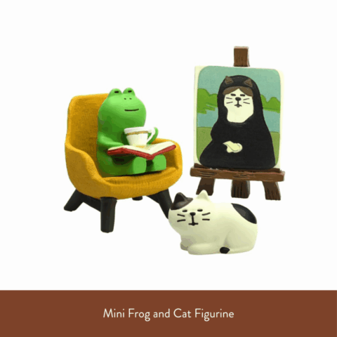 Mini Frog and Cat Figurine